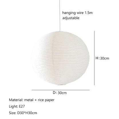 Pendant Japandi Lamp Wabi Sabi Rice Paper Round LED Dimmable