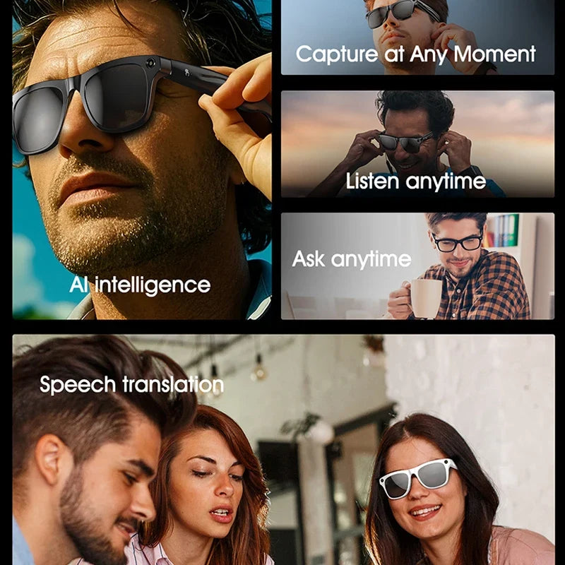AI Smart Camera Glasses Bluetooth Call Voice Assistant