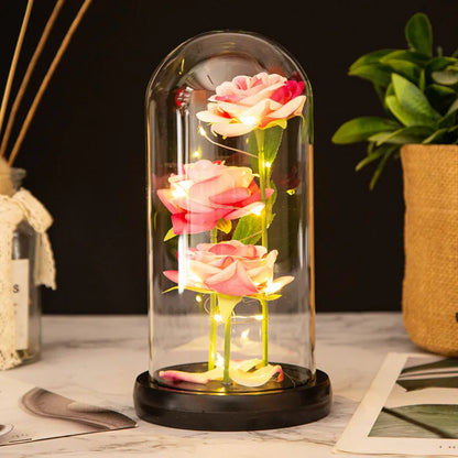 Rose LED Glass Cover Ornament - Romantic Valentine's Day Gift and Wedding Decor