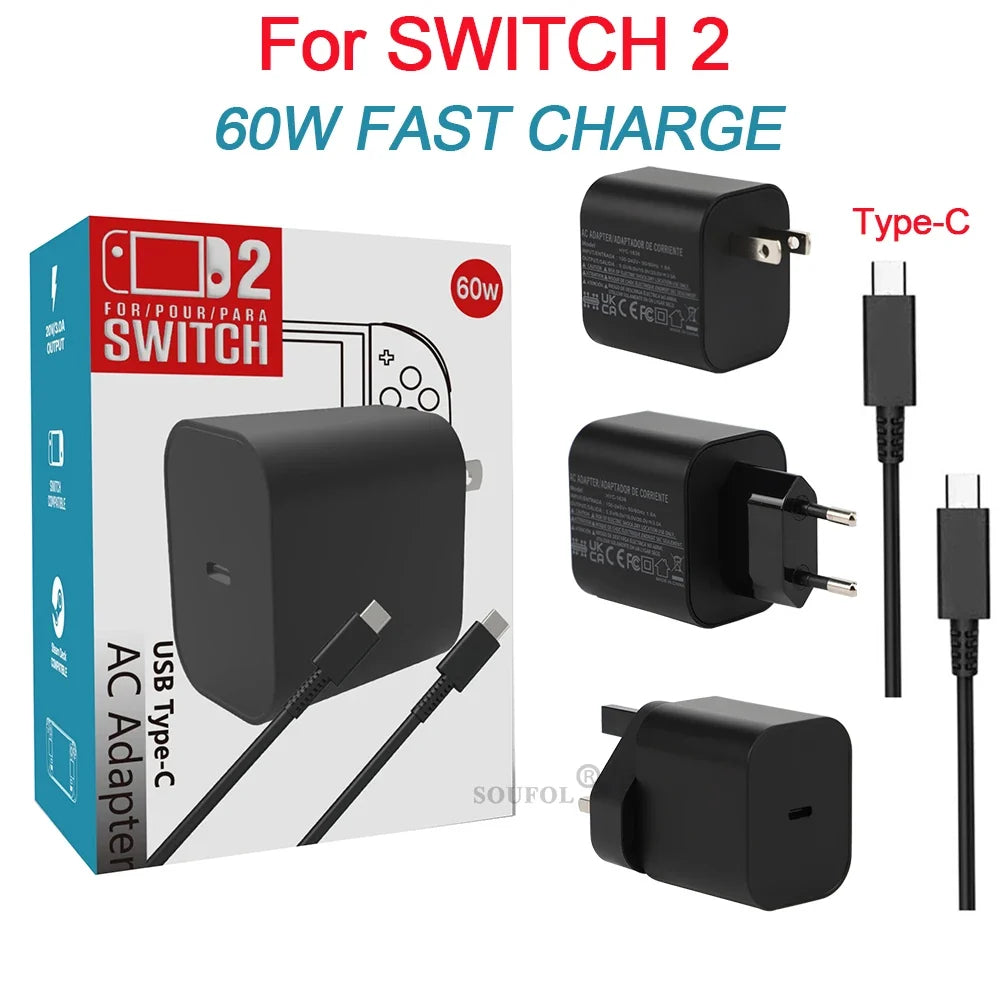 USB 60W C Fast Charger Cube With EU US UK Plugs For Switch2