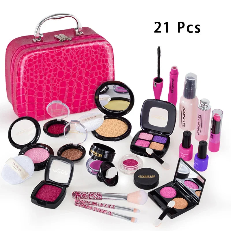 Kids Makeup Kit - Pretend Play Kit With Lipstick Nail Polish Eye Shadow In Leopard Case CE Certified Toy Back To School