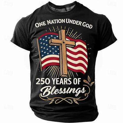 Plush unisex graphic tee - distressed flag print, 250-year design, durable cotton, casual everyday wear