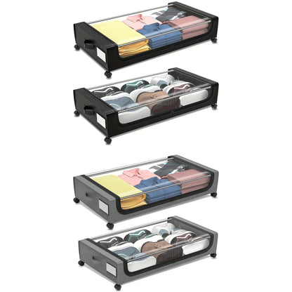 Storage Underbed Container With Wheels And Lid Pull Out Organizer Dorm Bedroom Back To School 2025 Space Saving