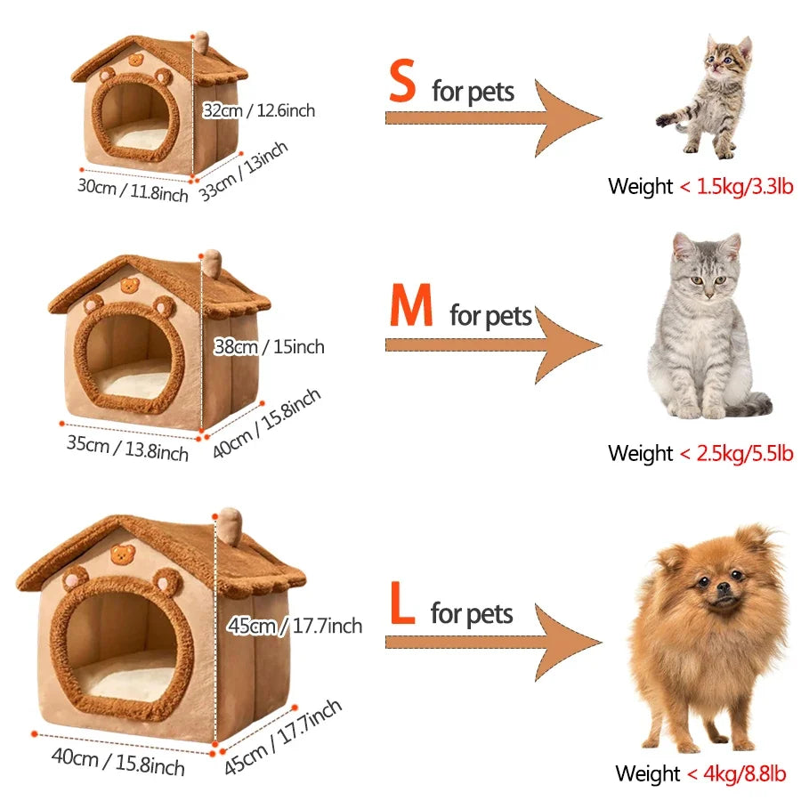 Foldable Pet House Removable Washable Cat House for Compact Pets