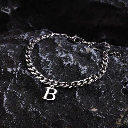 Initials Cuban Link Bracelet Stainless Steel Flexible