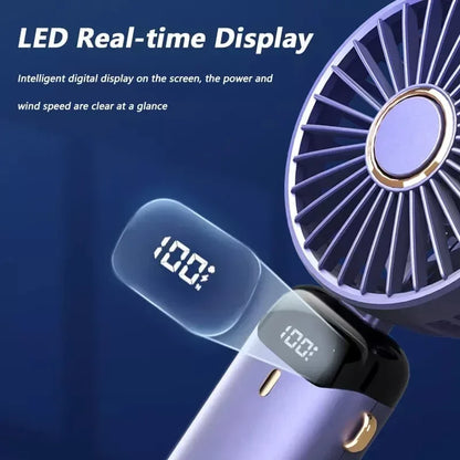 Hand-Held Mini Fan 3000mAh Travel-Friendly USB Battery-Powered Desk Fan 5 Speed Neck Hanging Outdoor Display Screen