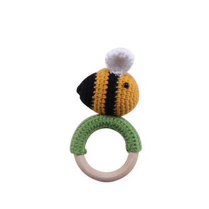 Crochet Wooden Animal Teether Rattle Newborn Sensory Toys