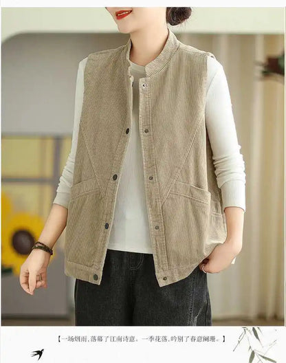 Plush Women's Corduroy Vest - Relaxed Sleeveless, Velvet