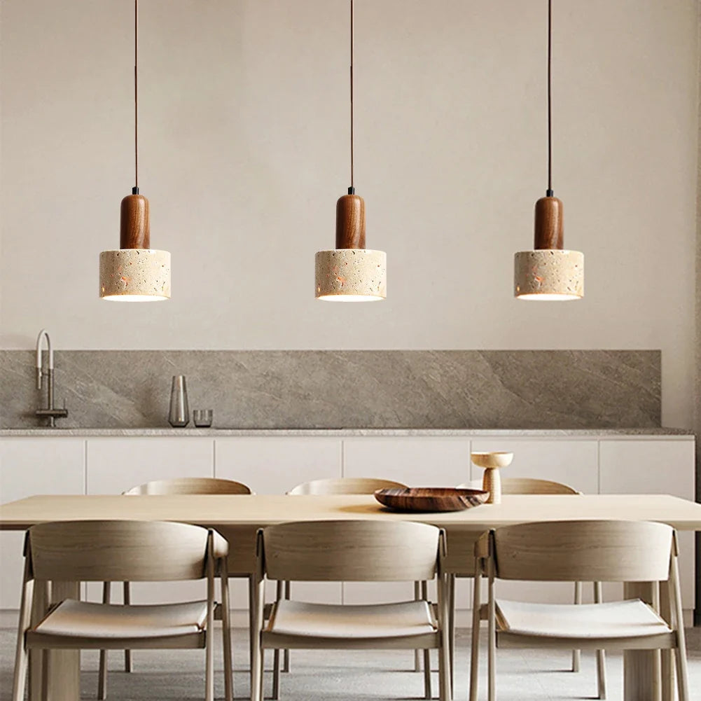 Japanese Japandi Pendant Light Wood And Travertine Bedside Lamp
