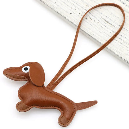 Pu Dachshund Leather Bag Charm Baseball Keychain Gift