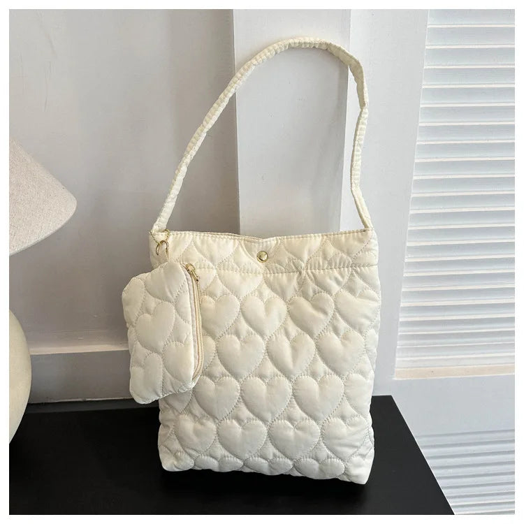 padded square shoulder bag, polyester, casual everyday – Cozy women's quilted tote