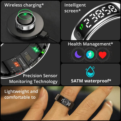 Smart Ring Health Monitor Wearable 5 ATM Water-Resistant Cordless Charging Fall 2025 Trend Gift