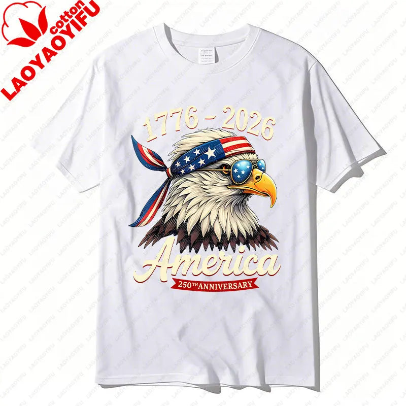 Plush Unisex Bald Eagle Graphic Tee - Short-Sleeve, Sturdy Cotton, For 250th Anniversary Independence Day Celebration