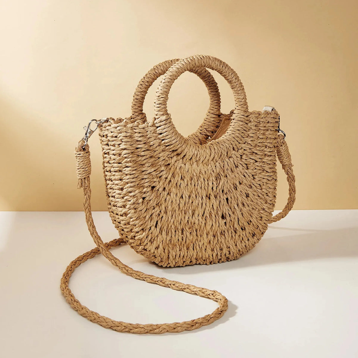 Straw Bag Organic Handwoven Half Moon Beach Tote Crossbody Bag Large Capacity Summer 2026 Vacation Accessory