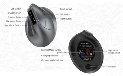 Bluetooth Vertical Comfort-Grip Mouse With OLED Screen