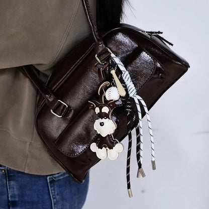 Keychain Bear PU Leather Mini Bag Charm Cute Gift Accessory