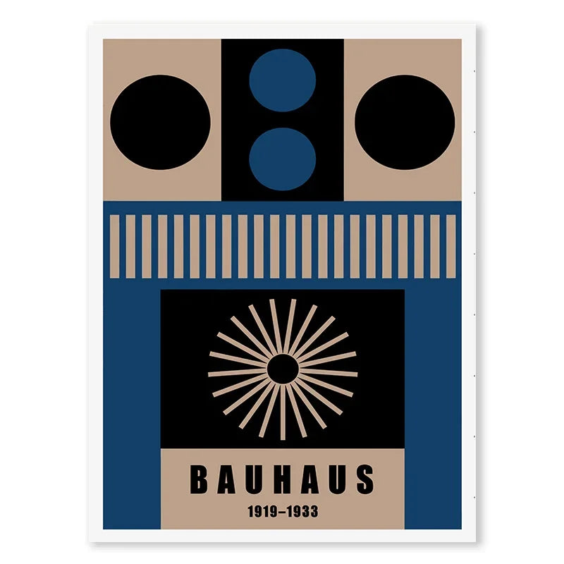Abstract Blue Bauhaus Canvas Wall Art Contemporary Bedroom