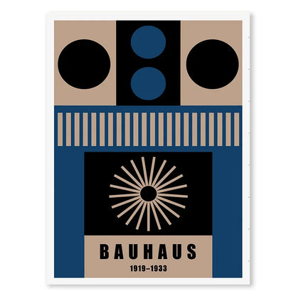 Abstract Blue Bauhaus Canvas Wall Art Contemporary Bedroom