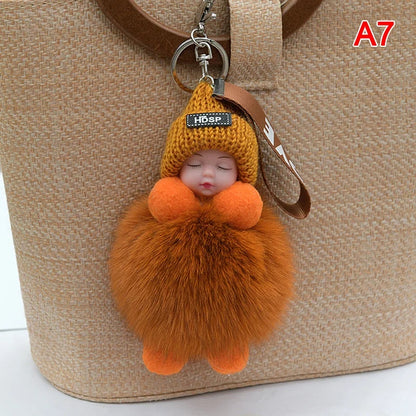 Sleeping Pompom Baby Keychain Plush Bag Charm Cute Gift
