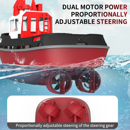 Powerful Dual Motor RC Tugboat Model - 1:72 Motor-Driven Remote Control Boat for Boys, Cordless Fun
