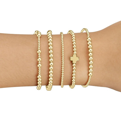 Plated Gold Cross Beaded Bracelet Stackable Hypoallergenic