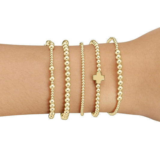 Plated Gold Cross Beaded Bracelet Stackable Hypoallergenic
