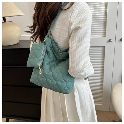 padded square shoulder bag, polyester, casual everyday – Cozy women's quilted tote