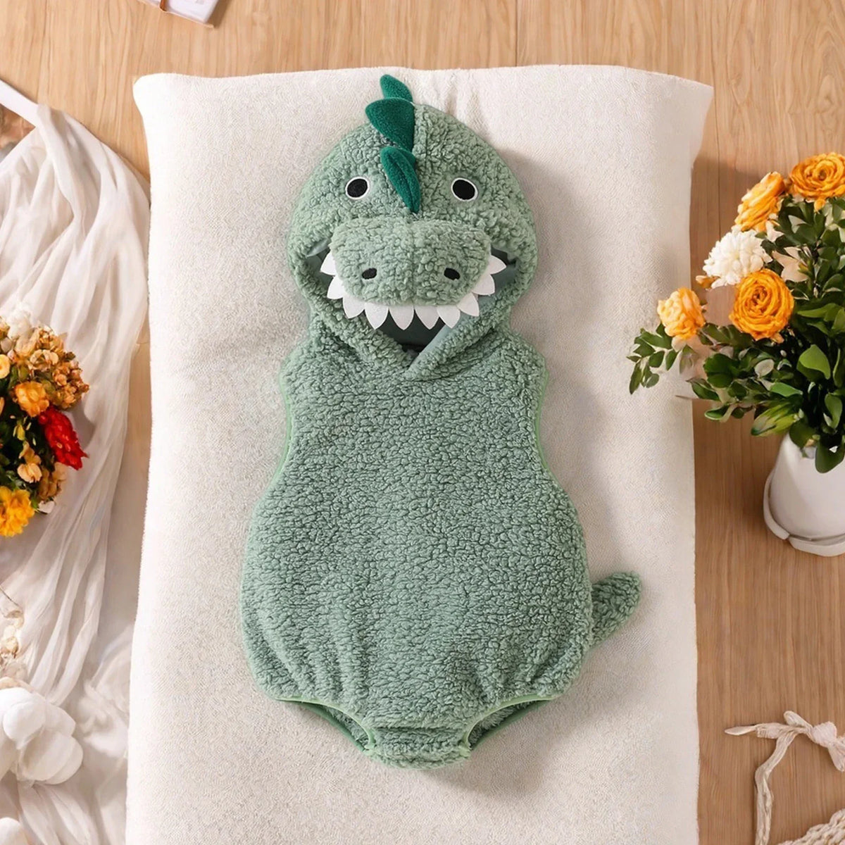 Dinosaur Baby Halloween Romper Plush Hooded Sleeveless
