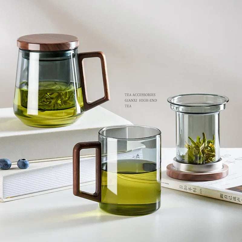 Glass Tea Cup With Wood Handle Heat Resistant Puer Filter Mug Kung Fu Tea Kit Fall 2025 Simple Brewing