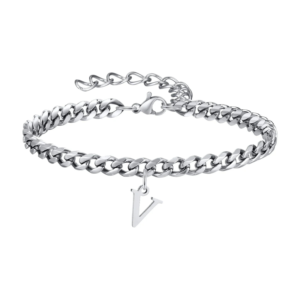 Initials Cuban Link Bracelet Stainless Steel Flexible