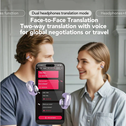 Wireless2026 Edition Earbuds Open-Ear Translation Earphones Real-Time Language Translate 135 Languages For Travel, Office Fall