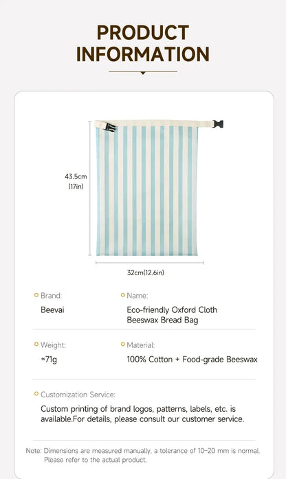 Eco-Friendly Reusable Food Storage Fermentation Bags 2026 – Beeswax Bread Bags 2-Pack Oxford Cloth