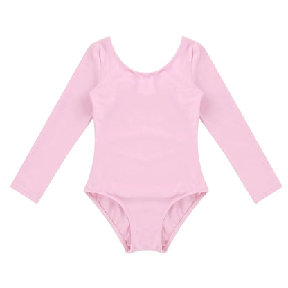 Plush girls' leotards - long sleeve solid color, polyester, for ballet and gymnastics training