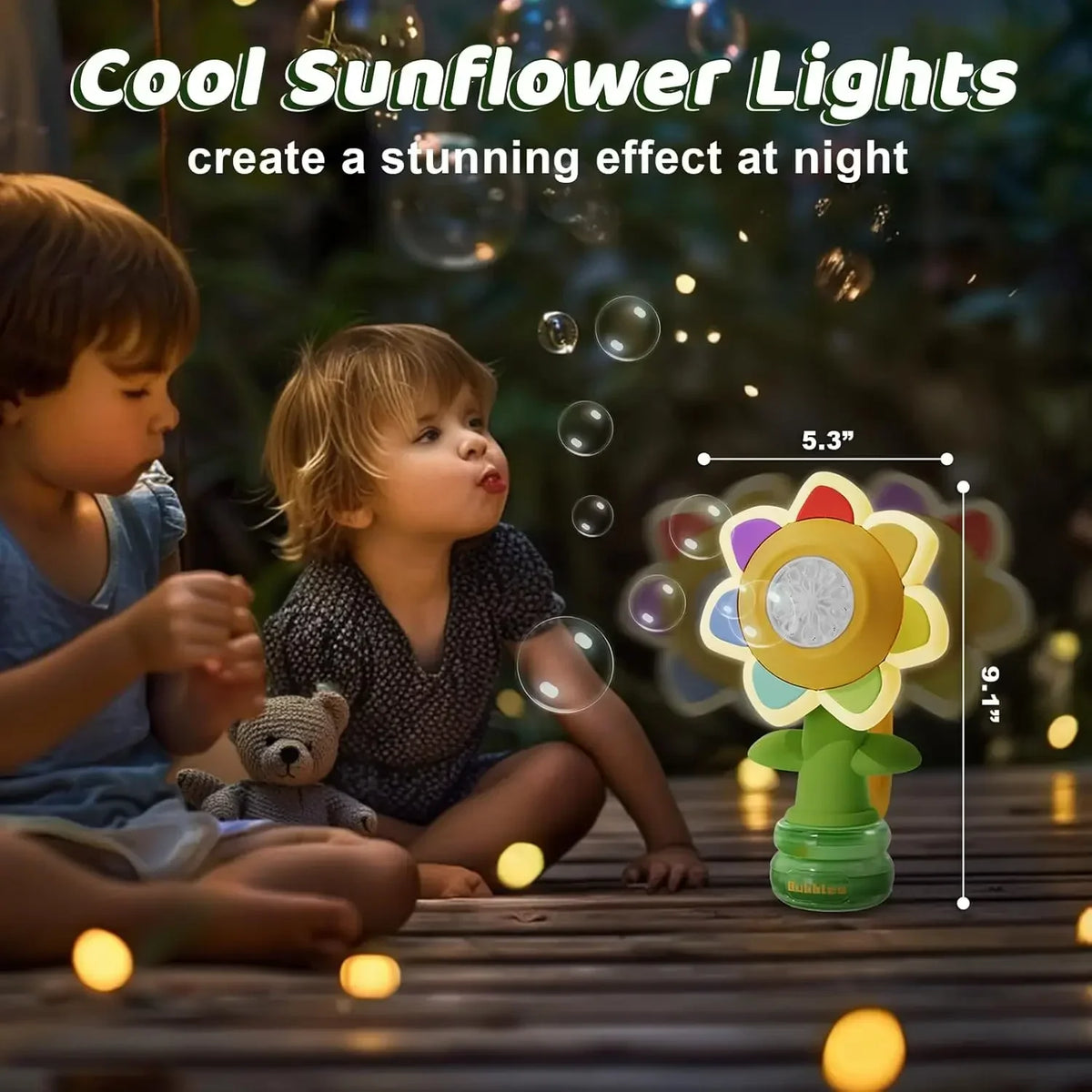 Bubble Machine for Kids Sunflower Design 3-Speed Travel-Friendly Bubble Blower Toy for Parties