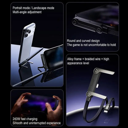 Fast USB-C Charging Cable - Elbow Design, 240W, Type-C To Type-C, Foldable Phone Stand, Back To School 2026 Gift