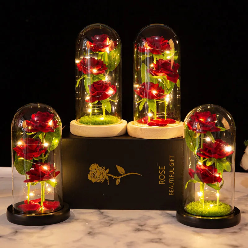 Rose LED Glass Cover Ornament - Romantic Valentine's Day Gift and Wedding Decor