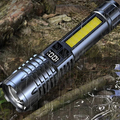 High Power LED Flashlight - TYPE-C Battery-Powered Torch for Camping and Hiking, Water-Resistant with Side Light