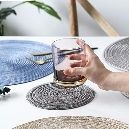 6pcs Round Woven Ramie Placemats - Anti-Slip Table Mats for Dining, Kitchen & Cafe Use
