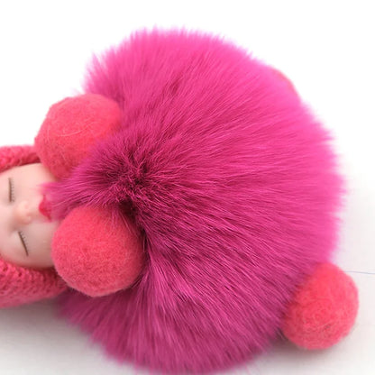Sleeping Pompom Baby Keychain Plush Bag Charm Cute Gift