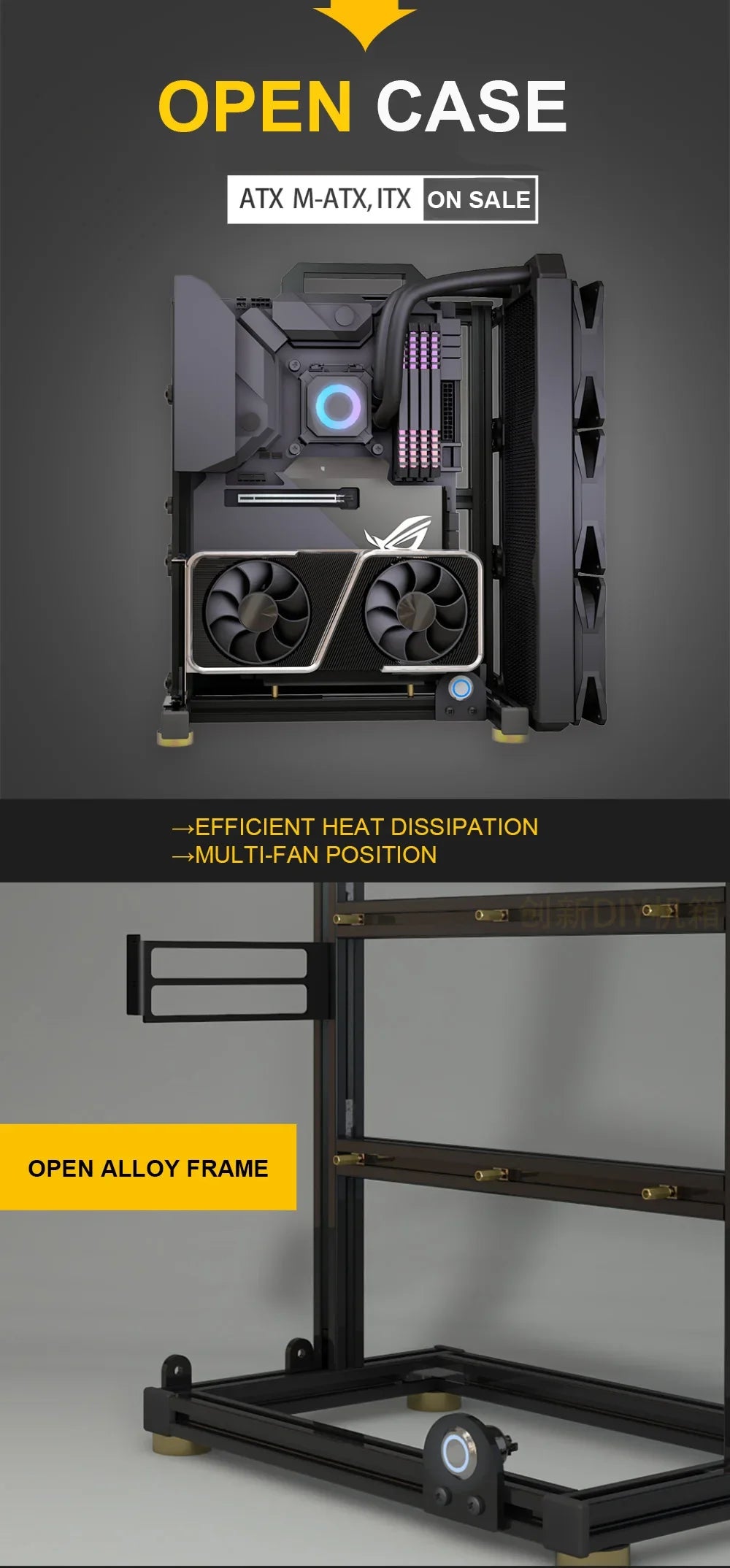 Frame Open Aluminum PC Case Rack EATX Water Cooling