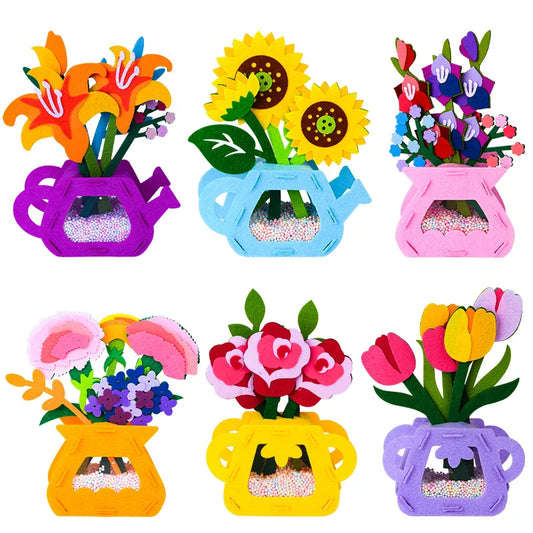 Handmade Montessori Flower Craft Kit - DIY Colorful Flowerpot Toys for Kids, Creative Early Learning Gift