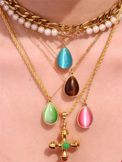Layered2026 Edition Gold Tone Necklace Kit With Resin Stone Pendants Boho Statement Jewelry Gift Idea Fall