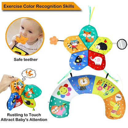 Contrast High Baby Tummy Time Pillow with Mirror, Teething Toy, and Crinkle Paper for Infants 0-6 Months
