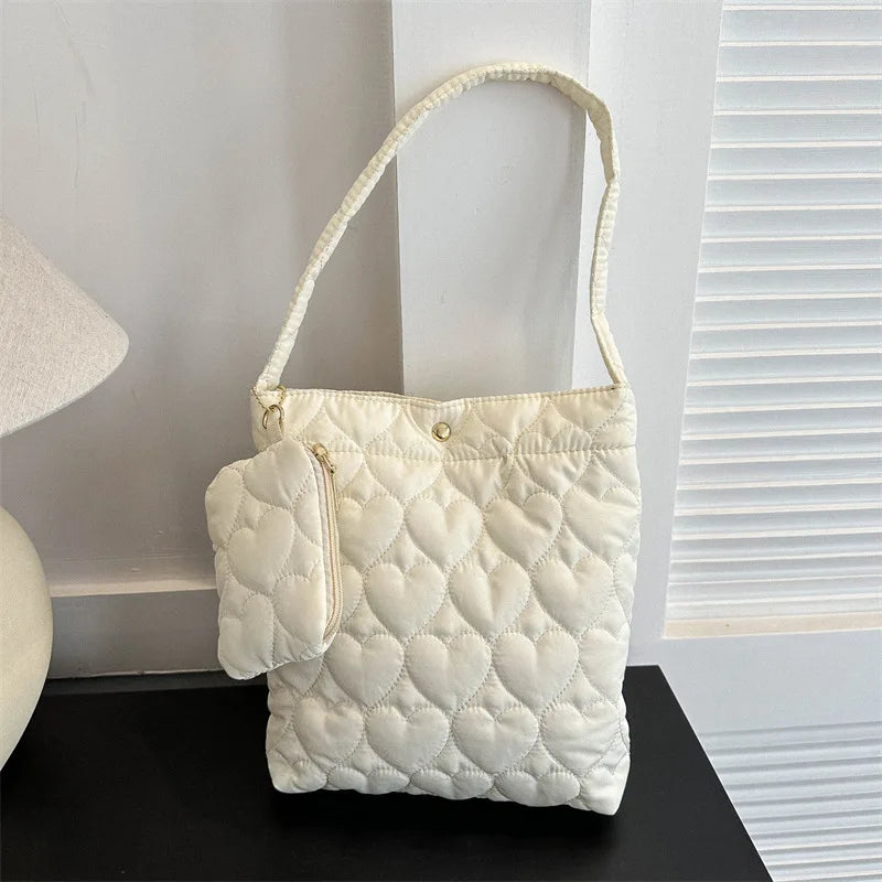 padded square shoulder bag, polyester, casual everyday – Cozy women's quilted tote