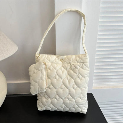 padded square shoulder bag, polyester, casual everyday – Cozy women's quilted tote