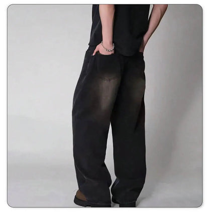 Men's Oversized Wide Leg Jeans - Baggy Straight Cotton Blend