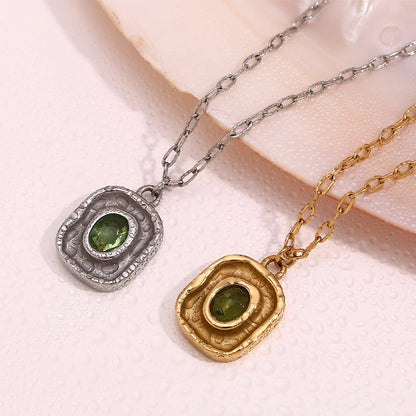 Necklace Green Zircon - Stainless Steel Paperclip Chain, 18K Gold Plated, Hypoallergenic Water-Resistant Jewelry Fall 2026 Gift