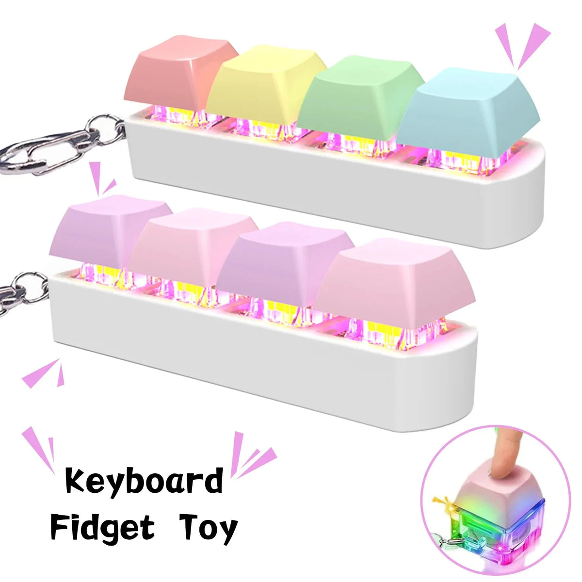 Fidget Keyboard Toy LED Keychain 4 In 1 Stress Relief