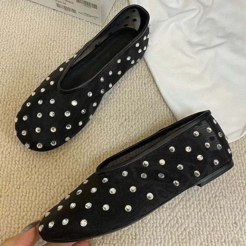 Women Breathable Ballet Flats - Mesh Crystal, Casual Walking