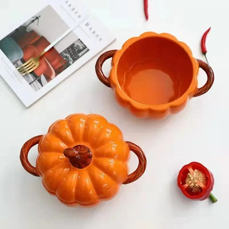 Soup Pumpkin Pot 1.4L Ceramic Bowl With Lid Halloween